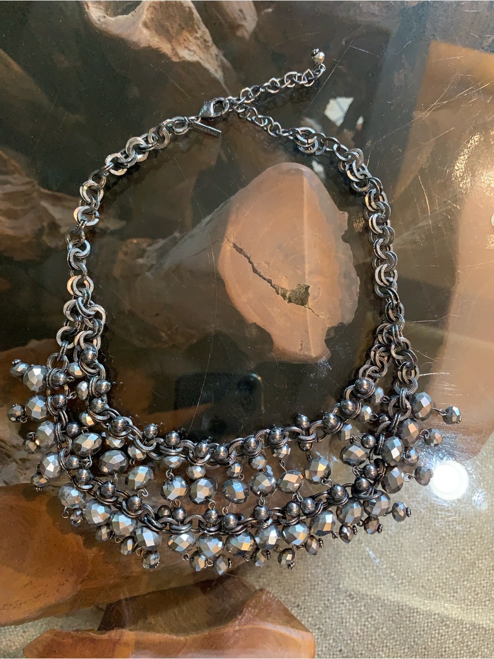 Statement Hematite Beaded Chain Necklace - Women Jewelry
